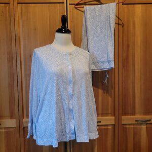 Carole Hochman Pale Blue and White Paisley 2 Piece Pajamas 1X